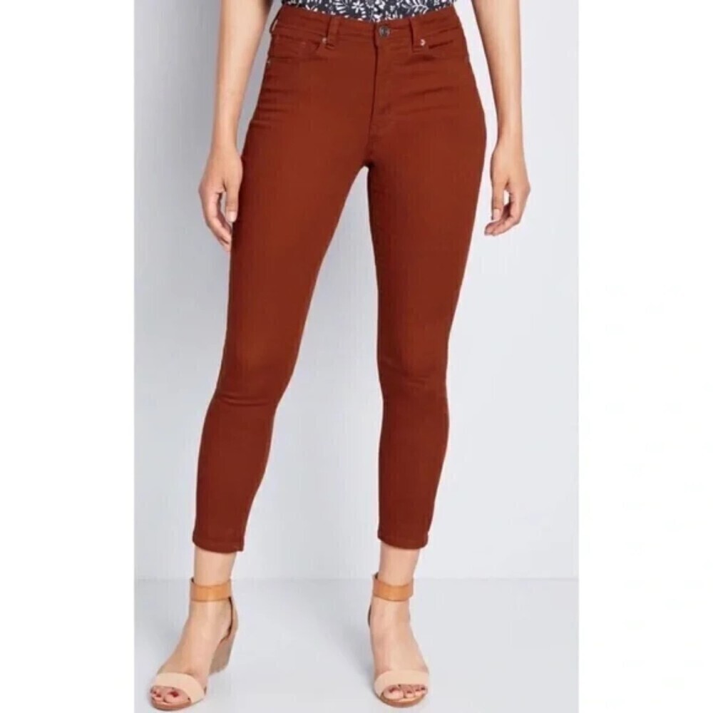 MODCLOTH Burnt Orange High Rise Skinny Ankle Jeans Size 0